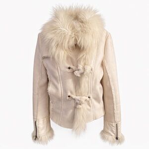 Marvin Richards Ivory Faux Shearling Coat Fur Trim Toggle Jacket Size L